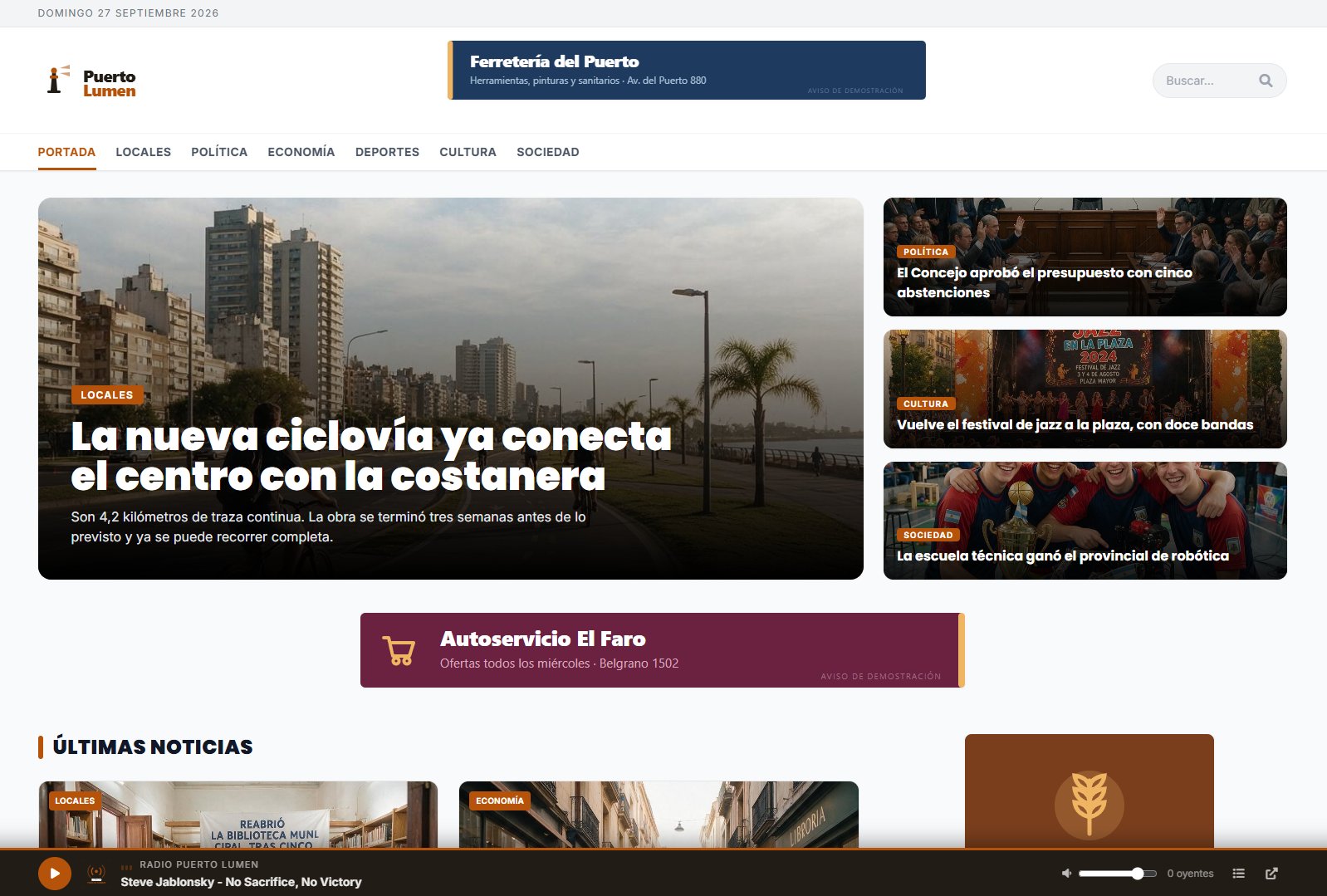 Portada de un portal hecho con NotiSys